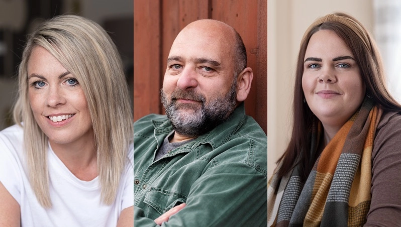 Photo of Laura, Michael, Sarah living with MS. Multiple sclerosis causes damage to the nervous system, disrupting messages from the brain, and can disrupt your bladder and bowel functions. 